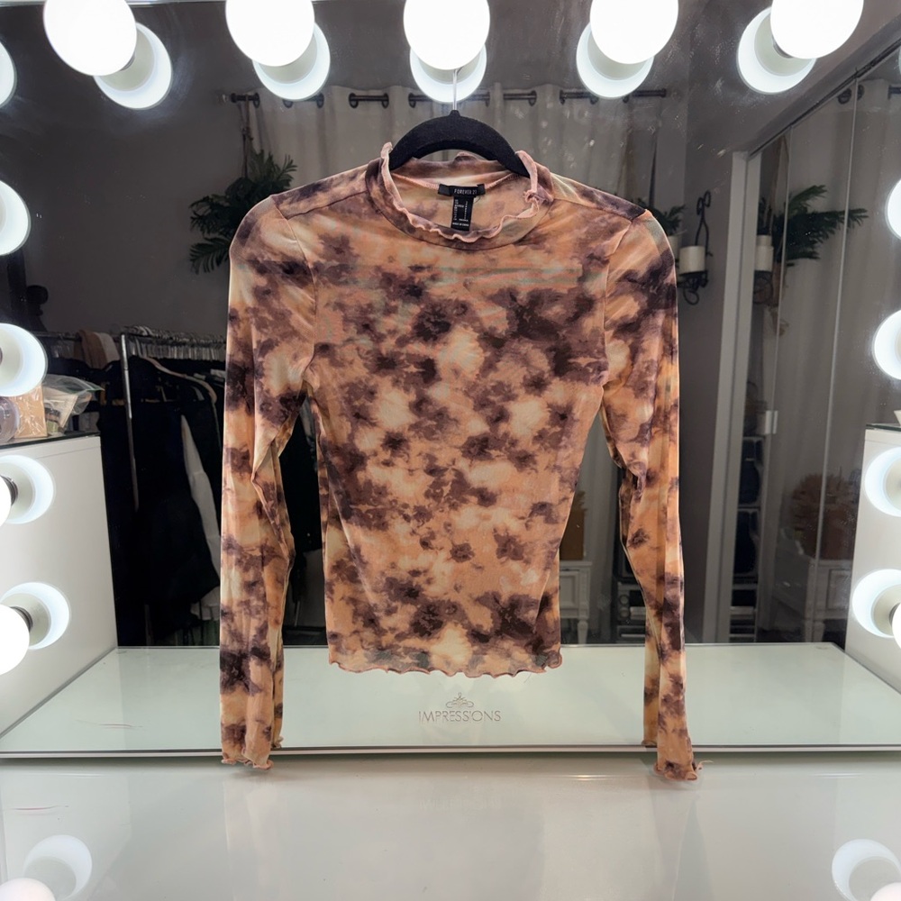 Forever 21 Mesh Tie-Dye Long Sleeve Top S